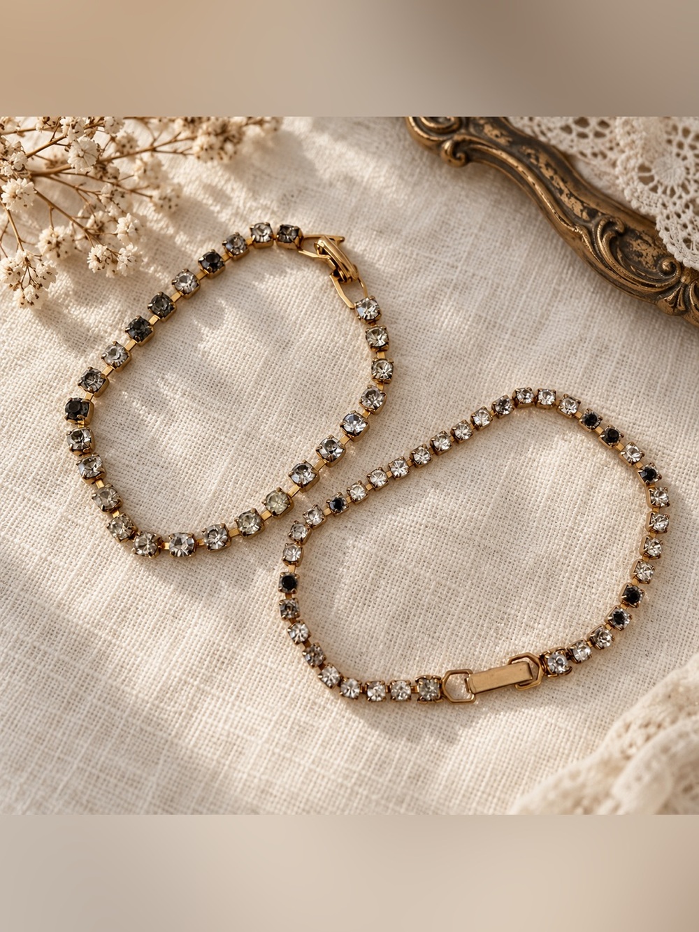 Vintage Gold Tone Rhinestone Tennis Bracelet Dainty Glam Jewelry